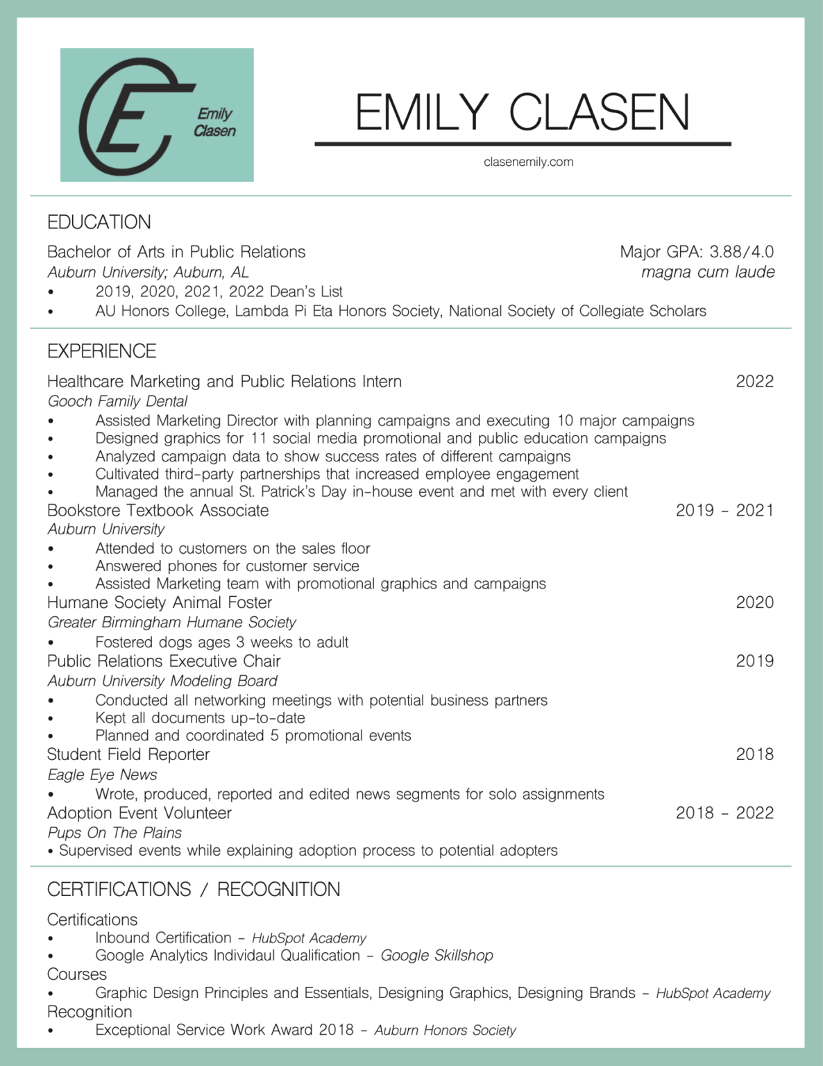 Resume - Emily Clasen