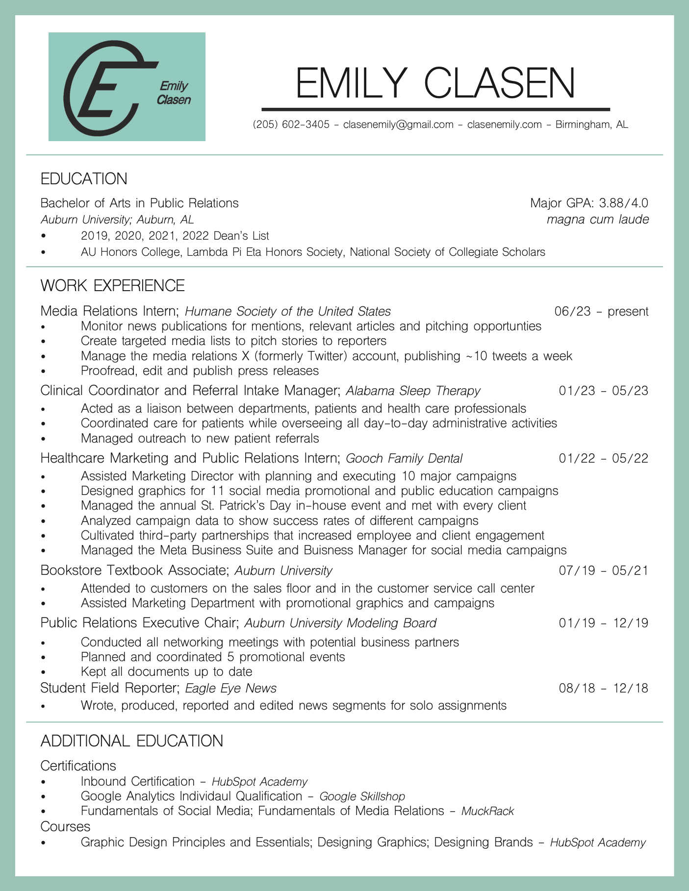 Resume - Emily Clasen